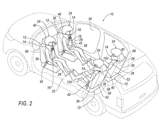 Illustration for article titled Get a Load of These Helmet and ‘Burrito’ Airbag Patent Applications From Ford